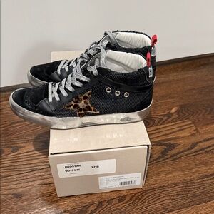 Golden Goose Black and Leopard Print Sneakers